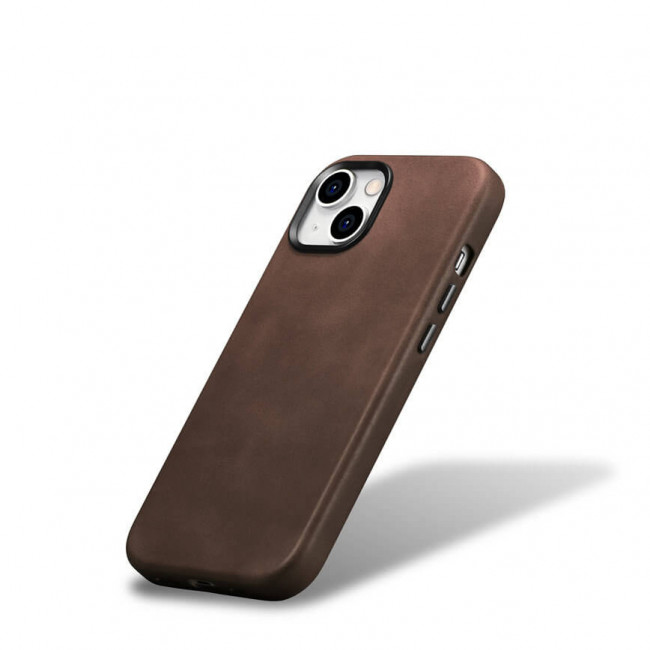 iCarer iPhone 15 Plus Leather Oil Wax Θήκη από Γνήσιο Δέρμα με MagSafe - Brown