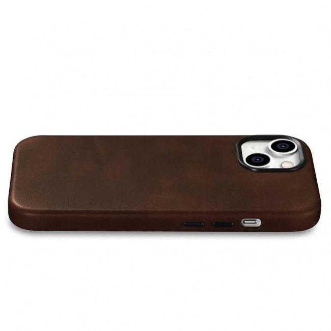 iCarer iPhone 15 Plus Leather Oil Wax Θήκη από Γνήσιο Δέρμα με MagSafe - Brown