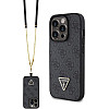 Guess iPhone 15 Pro - Crossbody 4G Metal Logo Θήκη με Επένδυση Συνθετικού Δέρματος και Λουράκι - Black - GUHCP15LP4TDSCPK