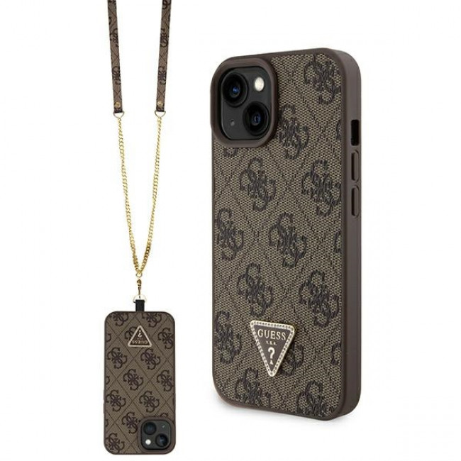 Guess iPhone 15 Plus - Crossbody 4G Metal Logo Θήκη με Επένδυση Συνθετικού Δέρματος και Λουράκι - Brown - GUHCP15MP4TDSCPW