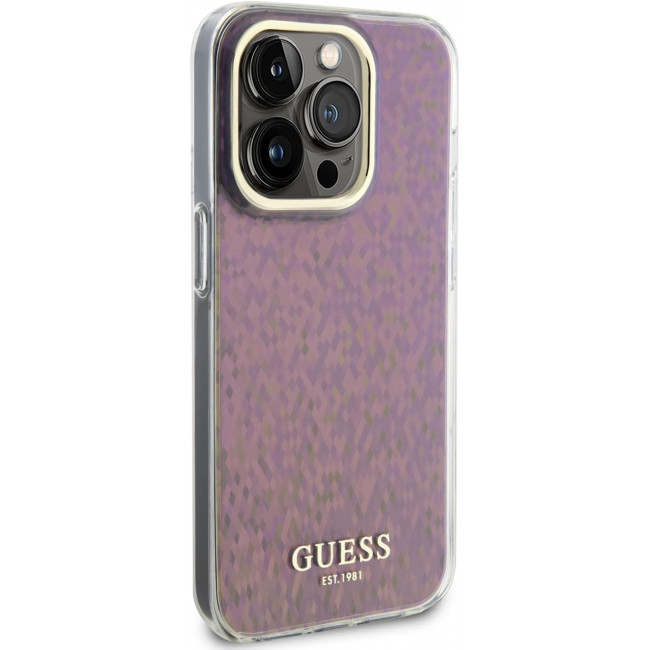 Guess iPhone 15 Pro Max IML Faceted Mirror Disco Iridescent Σκληρή Θήκη με Πλαίσιο Σιλικόνης - Pink - GUHCP15XHDECMP