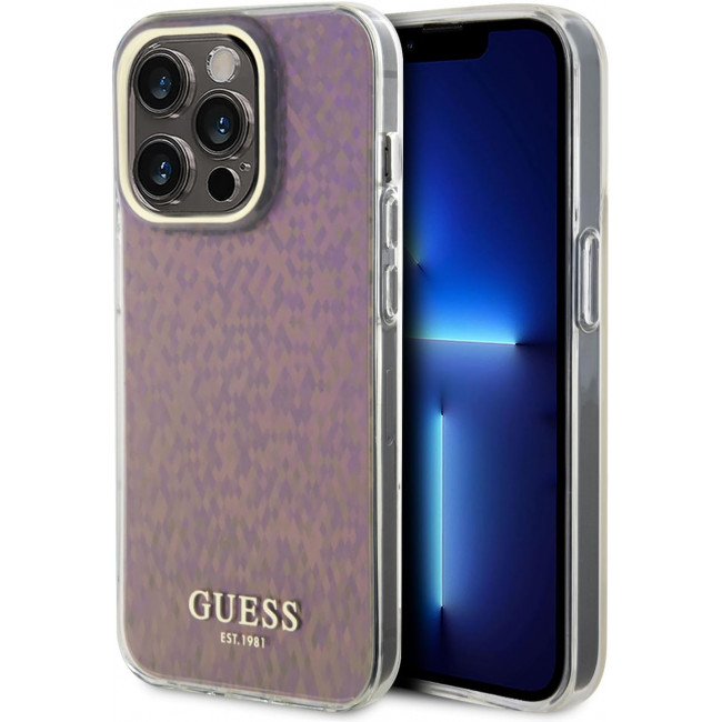 Guess iPhone 15 Pro Max IML Faceted Mirror Disco Iridescent Σκληρή Θήκη με Πλαίσιο Σιλικόνης - Pink - GUHCP15XHDECMP