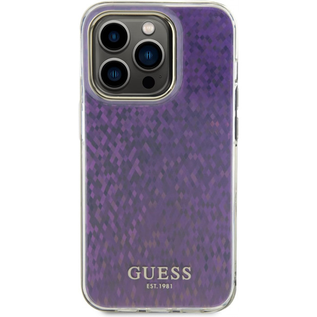 Guess iPhone 15 Pro Max IML Faceted Mirror Disco Iridescent Σκληρή Θήκη με Πλαίσιο Σιλικόνης - Pink - GUHCP15XHDECMP