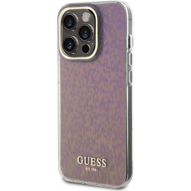 Guess iPhone 15 Pro Max IML Faceted Mirror Disco Iridescent Σκληρή Θήκη με Πλαίσιο Σιλικόνης - Pink - GUHCP15XHDECMP