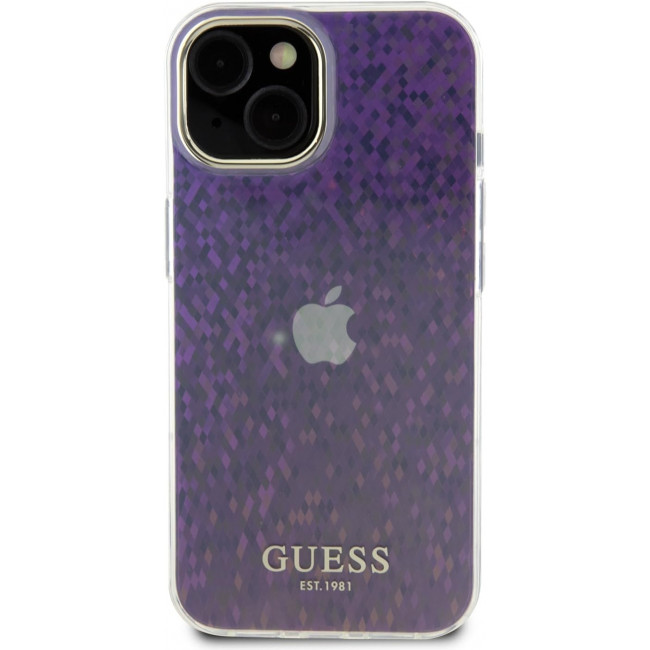 Guess iPhone 15 IML Faceted Mirror Disco Iridescent Σκληρή Θήκη με Πλαίσιο Σιλικόνης - Pink - GUHCP15SHDECMP