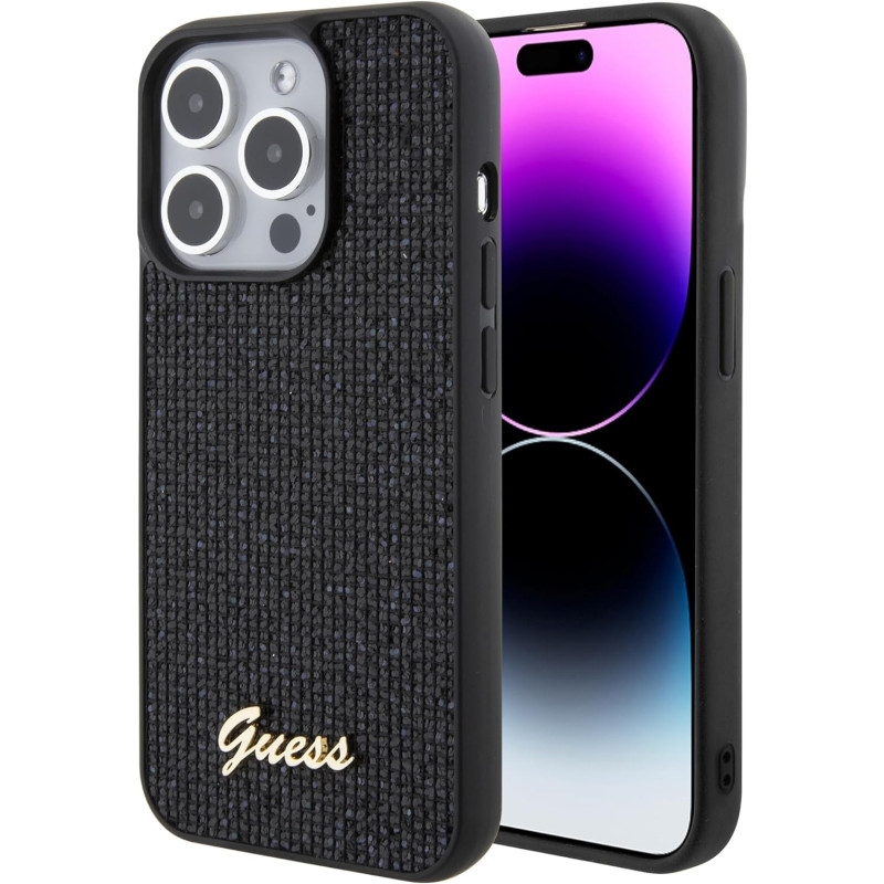 Guess iPhone 15 Pro Disco Metal Script Θήκη Σιλικόνης - Black - GUHCP15LPMSDGSK