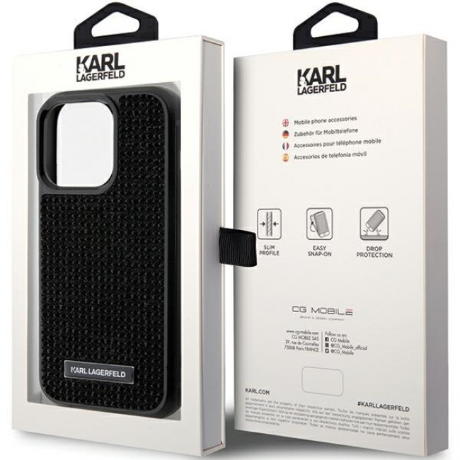 Karl Lagerfeld iPhone 15 Pro - Rhinestone Logo Metal Plate Σκληρή Θήκη με Πλαίσιο Σιλικόνης - Black - KLHCP15LHDSPLK