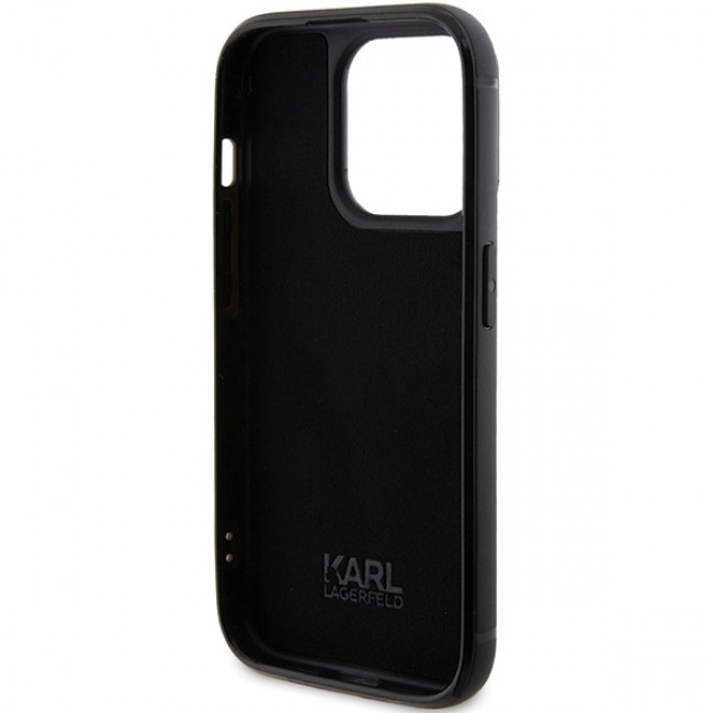 Karl Lagerfeld iPhone 15 Pro - Rhinestone Logo Metal Plate Σκληρή Θήκη με Πλαίσιο Σιλικόνης - Black - KLHCP15LHDSPLK