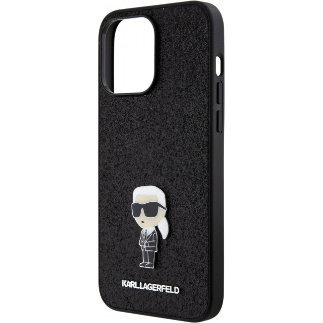 Karl Lagerfeld iPhone 15 Pro Max - Glitter Ikonik Logo Metal Logo Σκληρή Θήκη με Πλαίσιο Σιλικόνης - Black - KLHCP15XGKNPSK