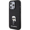 Karl Lagerfeld iPhone 15 Pro - Glitter Ikonik Logo Metal Logo Σκληρή Θήκη με Πλαίσιο Σιλικόνης - Black - KLHCP15LGKNPSK