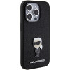 Karl Lagerfeld iPhone 15 Pro - Glitter Ikonik Logo Metal Logo Σκληρή Θήκη με Πλαίσιο Σιλικόνης - Black - KLHCP15LGKNPSK