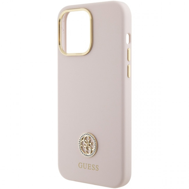 Guess iPhone 15 Pro Max Silicone Logo Strass 4G Σκληρή Θήκη με Πλαίσιο Σιλικόνης - Pink - GUHCP15XM4DGPP