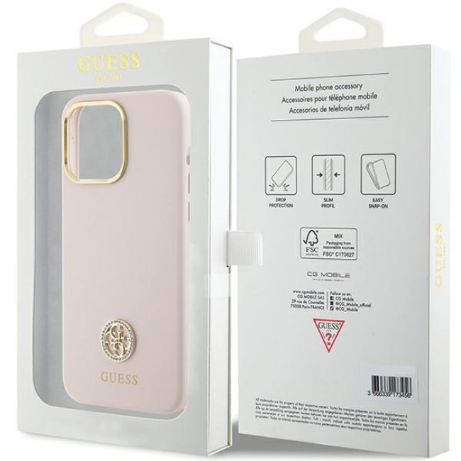 Guess iPhone 15 Pro Max Silicone Logo Strass 4G Σκληρή Θήκη με Πλαίσιο Σιλικόνης - Pink - GUHCP15XM4DGPP