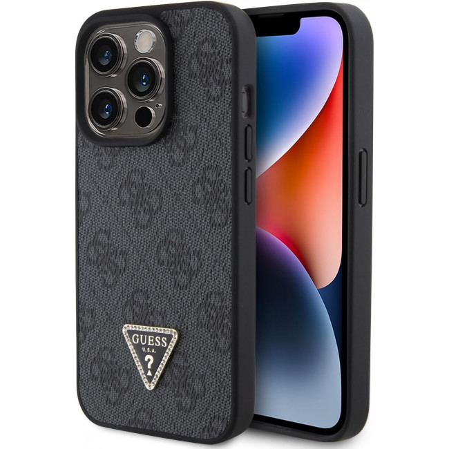 Guess iPhone 15 Pro Max Leather 4G Diamond Triangle Θήκη με Επένδυση Συνθετικού Δέρματος - Black - GUHCP15XP4TDPK