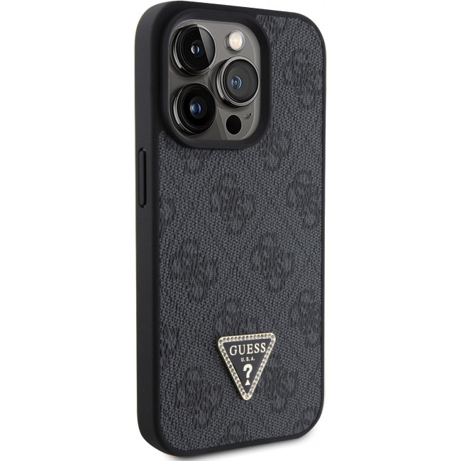 Guess iPhone 15 Pro Max Leather 4G Diamond Triangle Θήκη με Επένδυση Συνθετικού Δέρματος - Black - GUHCP15XP4TDPK