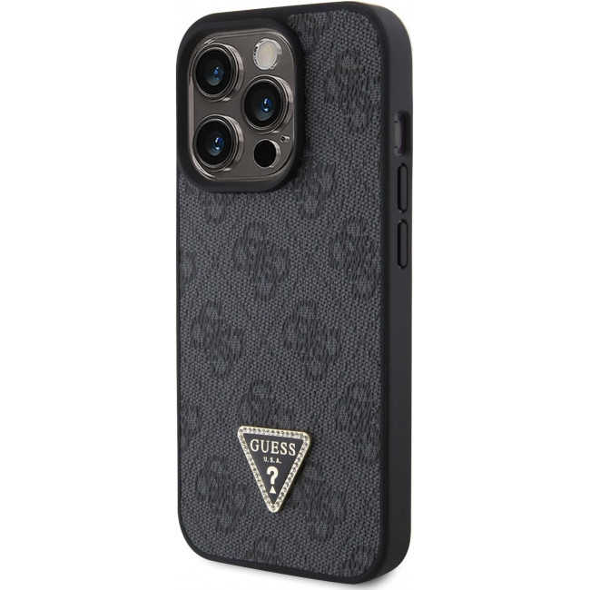 Guess iPhone 15 Pro Max Leather 4G Diamond Triangle Θήκη με Επένδυση Συνθετικού Δέρματος - Black - GUHCP15XP4TDPK