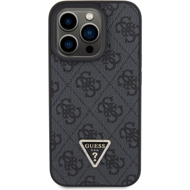 Guess iPhone 15 Pro Max Leather 4G Diamond Triangle Θήκη με Επένδυση Συνθετικού Δέρματος - Black - GUHCP15XP4TDPK