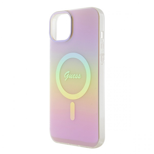 Guess iPhone 15 Plus IML Iridescent MagSafe Σκληρή Θήκη με Πλαίσιο Σιλικόνης και MagSafe - Pink - GUHMP15MHITSP