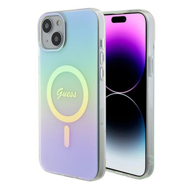 Guess iPhone 15 Plus IML Iridescent MagSafe Σκληρή Θήκη με Πλαίσιο Σιλικόνης και MagSafe - Turquoise - GUHMP15MHITSQ