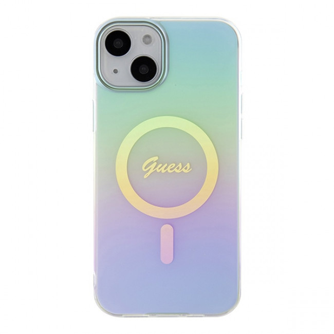 Guess iPhone 15 Plus IML Iridescent MagSafe Σκληρή Θήκη με Πλαίσιο Σιλικόνης και MagSafe - Turquoise - GUHMP15MHITSQ