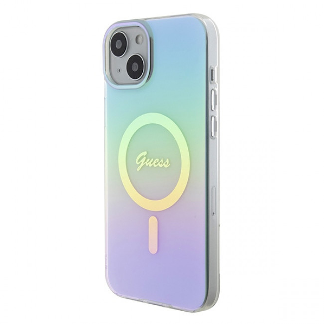 Guess iPhone 15 Plus IML Iridescent MagSafe Σκληρή Θήκη με Πλαίσιο Σιλικόνης και MagSafe - Turquoise - GUHMP15MHITSQ