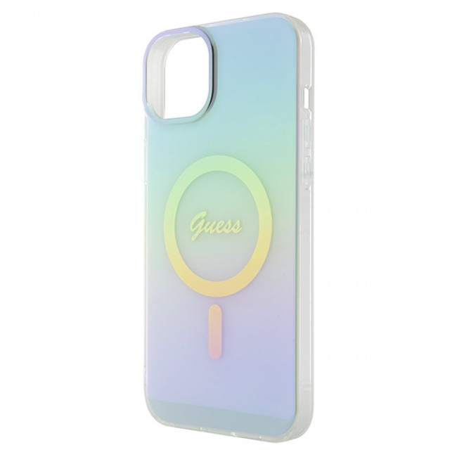 Guess iPhone 15 Plus IML Iridescent MagSafe Σκληρή Θήκη με Πλαίσιο Σιλικόνης και MagSafe - Turquoise - GUHMP15MHITSQ