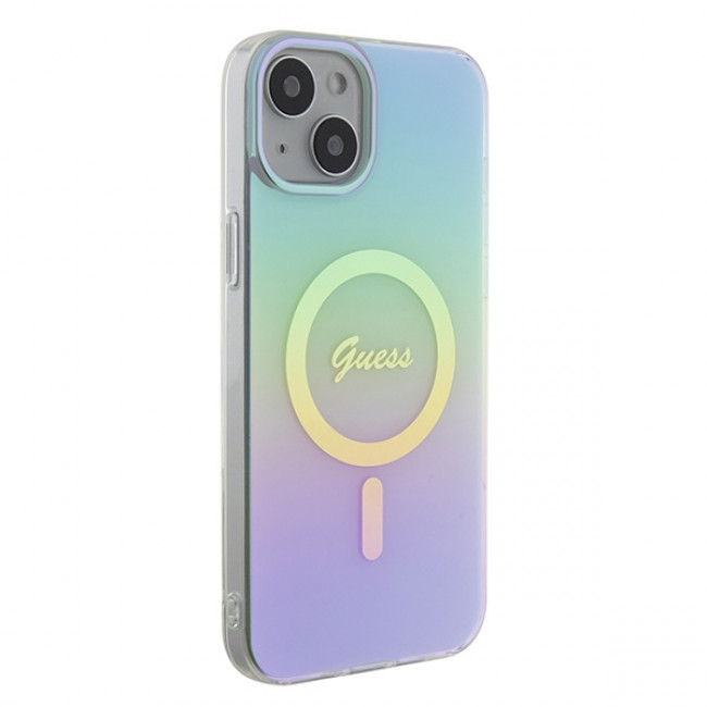 Guess iPhone 15 Plus IML Iridescent MagSafe Σκληρή Θήκη με Πλαίσιο Σιλικόνης και MagSafe - Turquoise - GUHMP15MHITSQ