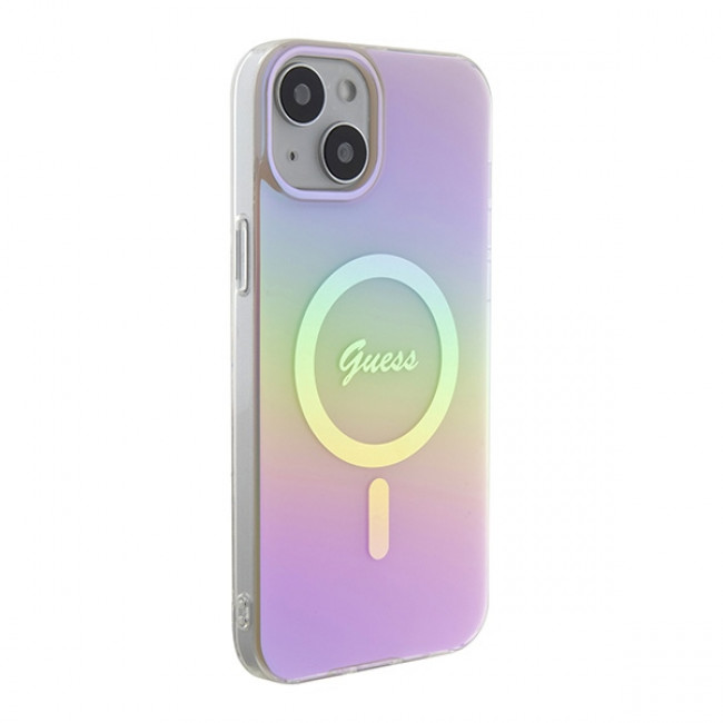 Guess iPhone 15 IML Iridescent MagSafe Σκληρή Θήκη με Πλαίσιο Σιλικόνης και MagSafe - Pink - GUHMP15SHITSP