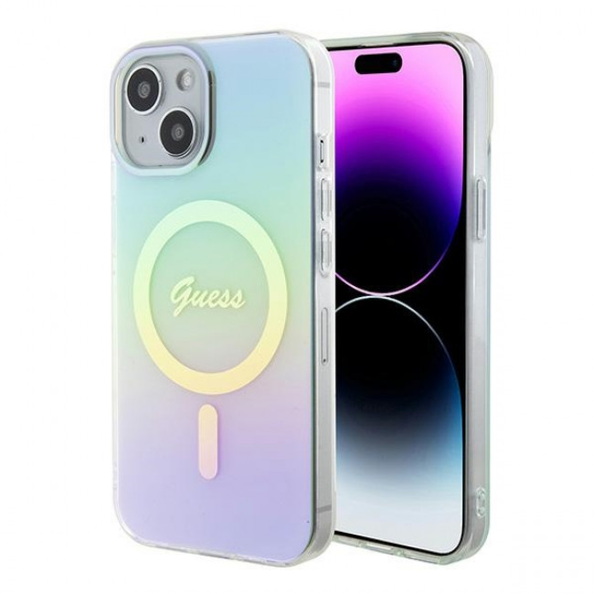 Guess iPhone 15 IML Iridescent MagSafe Σκληρή Θήκη με Πλαίσιο Σιλικόνης και MagSafe - Turquoise - GUHMP15SHITSQ