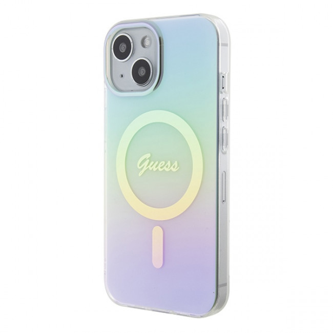 Guess iPhone 15 IML Iridescent MagSafe Σκληρή Θήκη με Πλαίσιο Σιλικόνης και MagSafe - Turquoise - GUHMP15SHITSQ