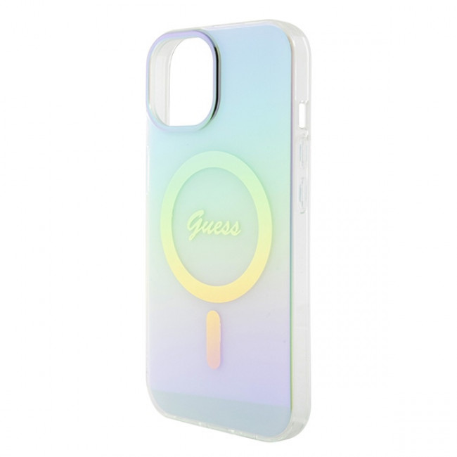 Guess iPhone 15 IML Iridescent MagSafe Σκληρή Θήκη με Πλαίσιο Σιλικόνης και MagSafe - Turquoise - GUHMP15SHITSQ