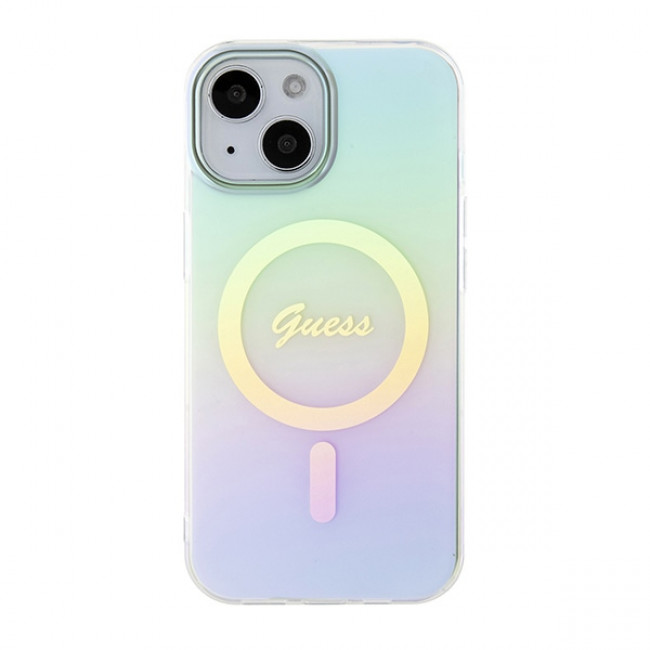 Guess iPhone 15 IML Iridescent MagSafe Σκληρή Θήκη με Πλαίσιο Σιλικόνης και MagSafe - Turquoise - GUHMP15SHITSQ