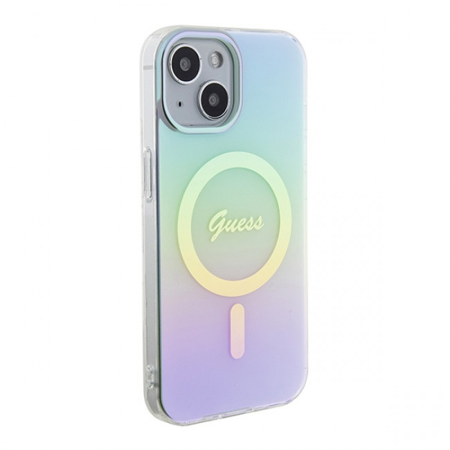 Guess iPhone 15 IML Iridescent MagSafe Σκληρή Θήκη με Πλαίσιο Σιλικόνης και MagSafe - Turquoise - GUHMP15SHITSQ