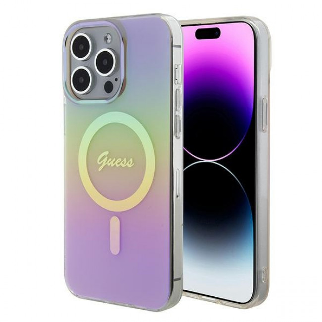 Guess iPhone 15 Pro Max IML Iridescent MagSafe Σκληρή Θήκη με Πλαίσιο Σιλικόνης και MagSafe - Pink - GUHMP15XHITSP