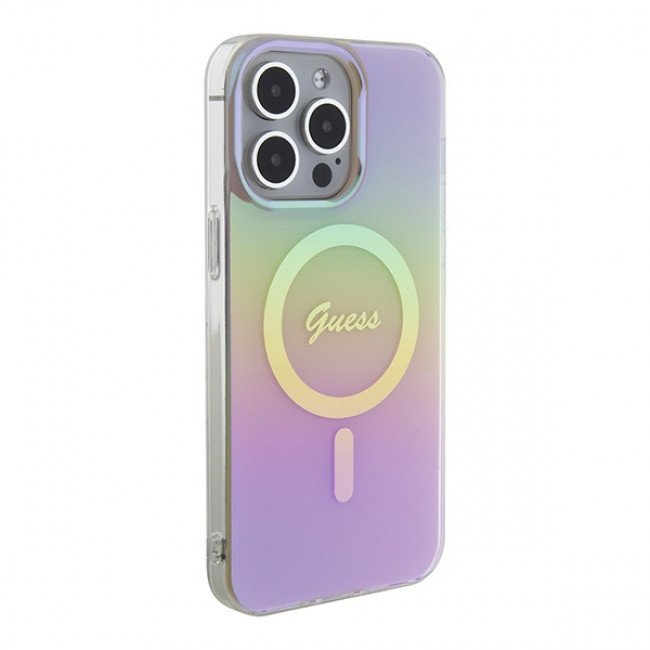 Guess iPhone 15 Pro Max IML Iridescent MagSafe Σκληρή Θήκη με Πλαίσιο Σιλικόνης και MagSafe - Pink - GUHMP15XHITSP