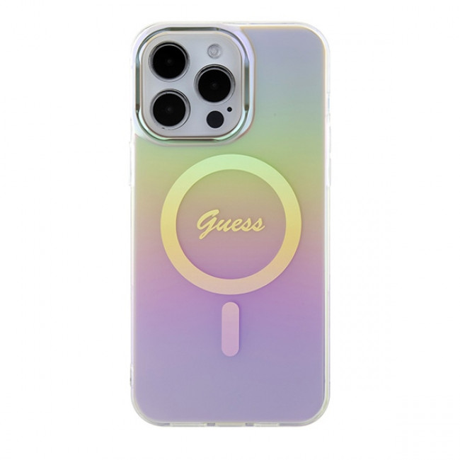 Guess iPhone 15 Pro Max IML Iridescent MagSafe Σκληρή Θήκη με Πλαίσιο Σιλικόνης και MagSafe - Pink - GUHMP15XHITSP