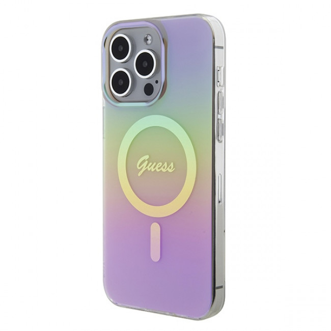 Guess iPhone 15 Pro Max IML Iridescent MagSafe Σκληρή Θήκη με Πλαίσιο Σιλικόνης και MagSafe - Pink - GUHMP15XHITSP