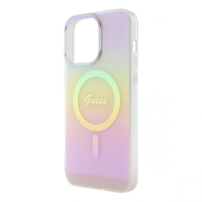 Guess iPhone 15 Pro Max IML Iridescent MagSafe Σκληρή Θήκη με Πλαίσιο Σιλικόνης και MagSafe - Pink - GUHMP15XHITSP