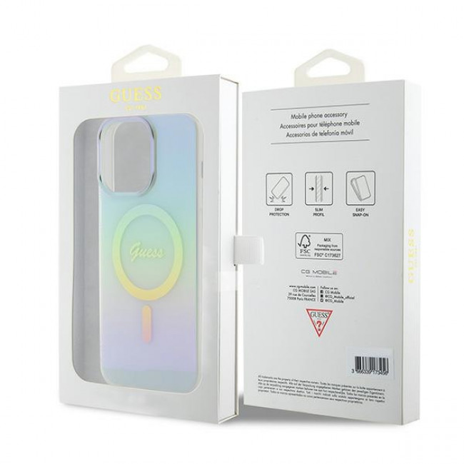 Guess iPhone 15 Pro Max IML Iridescent MagSafe Σκληρή Θήκη με Πλαίσιο Σιλικόνης και MagSafe - Turquoise - GUHMP15XHITSQ