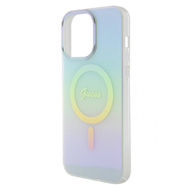 Guess iPhone 15 Pro Max IML Iridescent MagSafe Σκληρή Θήκη με Πλαίσιο Σιλικόνης και MagSafe - Turquoise - GUHMP15XHITSQ