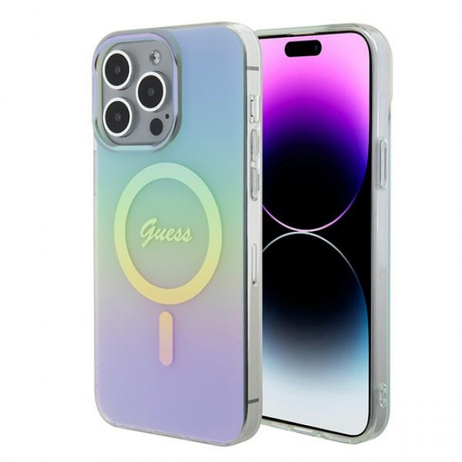 Guess iPhone 15 Pro Max IML Iridescent MagSafe Σκληρή Θήκη με Πλαίσιο Σιλικόνης και MagSafe - Turquoise - GUHMP15XHITSQ