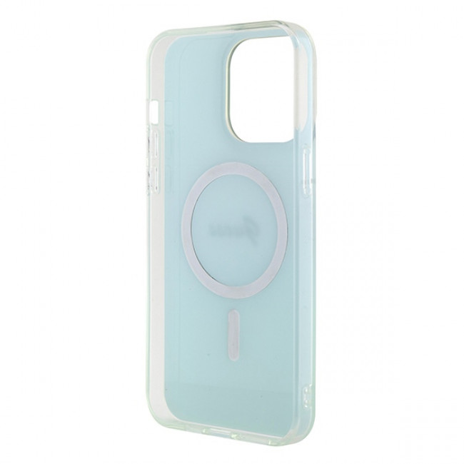 Guess iPhone 15 Pro Max IML Iridescent MagSafe Σκληρή Θήκη με Πλαίσιο Σιλικόνης και MagSafe - Turquoise - GUHMP15XHITSQ