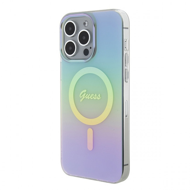 Guess iPhone 15 Pro Max IML Iridescent MagSafe Σκληρή Θήκη με Πλαίσιο Σιλικόνης και MagSafe - Turquoise - GUHMP15XHITSQ