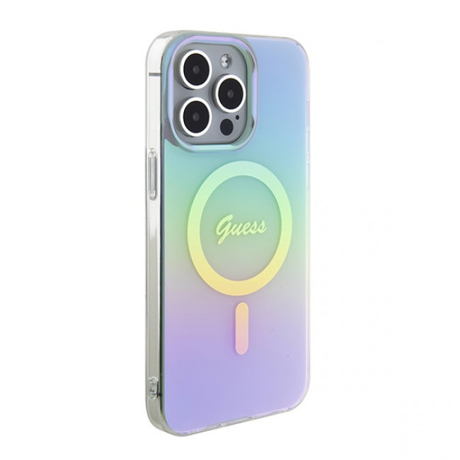 Guess iPhone 15 Pro Max IML Iridescent MagSafe Σκληρή Θήκη με Πλαίσιο Σιλικόνης και MagSafe - Turquoise - GUHMP15XHITSQ