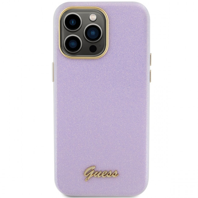 Guess iPhone 15 Pro Glitter Glossy Script Θήκη Σιλικόνης - Lilac - GUHCP15LPGMCSL