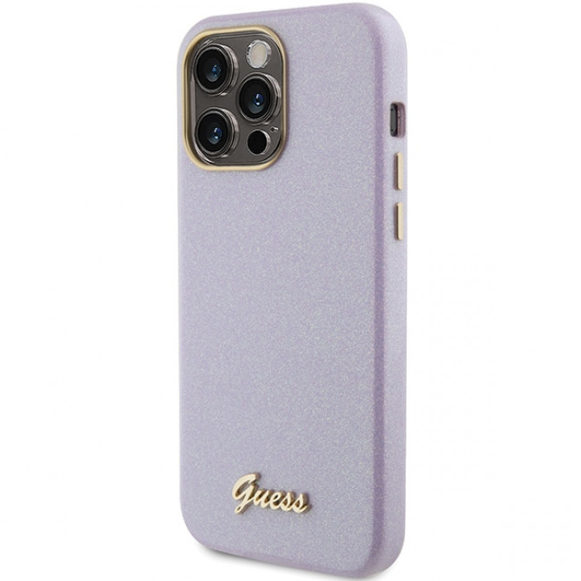 Guess iPhone 15 Pro Glitter Glossy Script Θήκη Σιλικόνης - Lilac - GUHCP15LPGMCSL