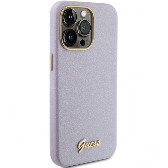 Guess iPhone 15 Pro Glitter Glossy Script Θήκη Σιλικόνης - Lilac - GUHCP15LPGMCSL