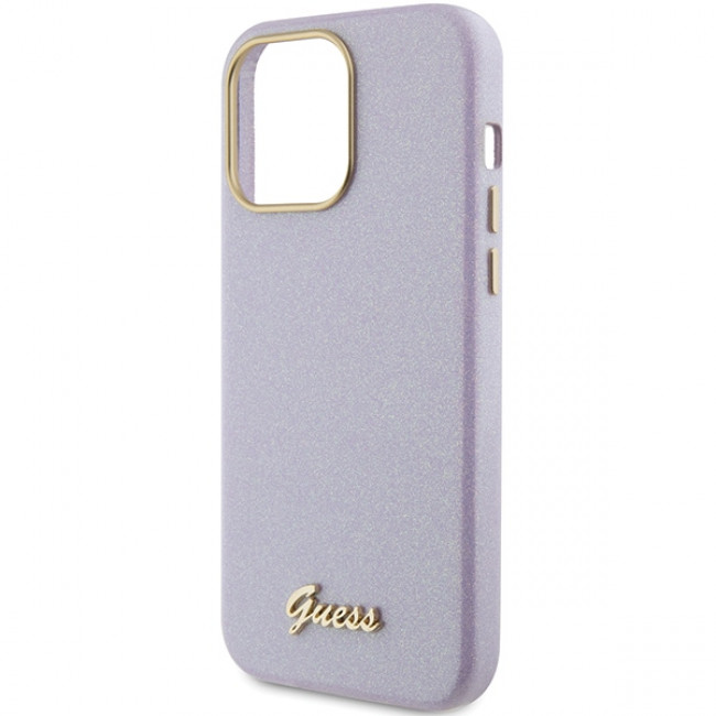 Guess iPhone 15 Pro Glitter Glossy Script Θήκη Σιλικόνης - Lilac - GUHCP15LPGMCSL