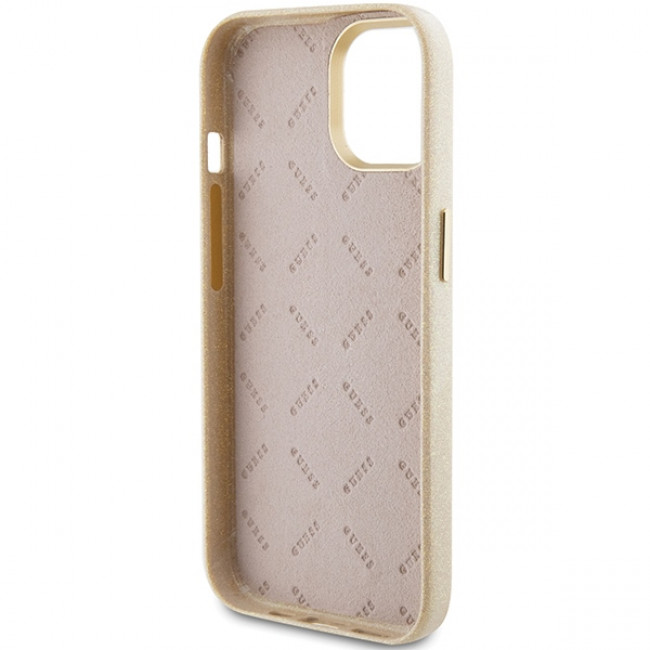 Guess iPhone 15 Glitter Glossy Script Θήκη Σιλικόνης - Gold / Light Gold - GUHCP15SPGMCSD