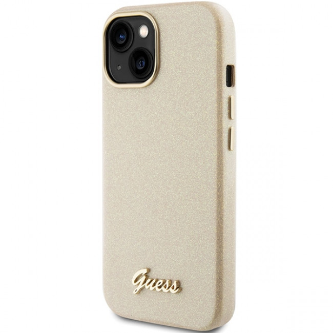 Guess iPhone 15 Glitter Glossy Script Θήκη Σιλικόνης - Gold / Light Gold - GUHCP15SPGMCSD